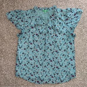 Gorgeous DIP Green Floral Ruffle Trim Blouse Sz XL